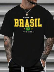 Camiseta Masculina Streetwear 100% Algodão Estampada Brasil Camisa Unissex Premium - Preto - Visão 1
