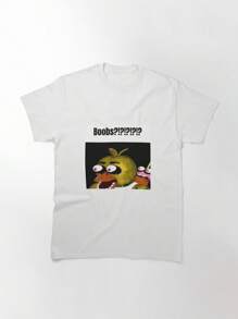 Fnaf Chica Boobs?!?!?!?!? Meme Classic T-Shirt, Women's T-Shirt, 220g Pure Cotton, Casual Crew Neck, Ideal For Work, Play, And Everyday Comfort. - White - View 1