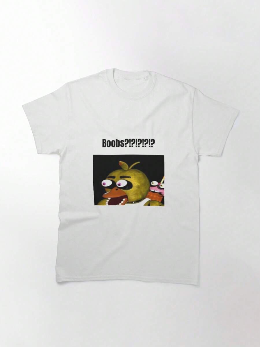Fnaf Chica Boobs?!?!?!?!? Meme Classic T-Shirt, Women's T-Shirt, 220g Pure Cotton, Casual Crew Neck, Ideal For Work, Play, And Everyday Comfort. - White - View 1