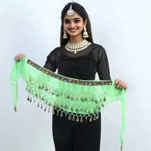 Belly Dance Hip Scarf Women's Belly Dance Costume Skirt Wrap For Dance Or Yoga Class Coins Belly Dance Hip Scarf Belt Halloween Costume Accessory
