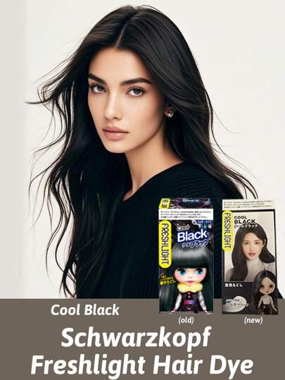 Schwarzkopf 施华蔻 Freshlight 染发剂 酷黑、温和染发、补充营养、深层滋养、增强光泽、丝蛋白精华、多种氨基酸、乳霜配方、减少颜色偏差、使用方便、效果持久、增强光泽、抚平毛鳞片、修复损伤、染发爱好者、头发受损人士、想要闪亮头发的人、家庭染发、日常护发程序