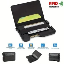 Wallet - EDC Minimalist Blocking Aluminum Slim Metal Wallet - Smart Front Pocket - Men Wallets With Cash Strap Card Box Card Holder Card Holder Wallet Business Card Holder Credit Card Holder For Men Mini Wallet Card Wallet Rfid Wallet - Black - View 2