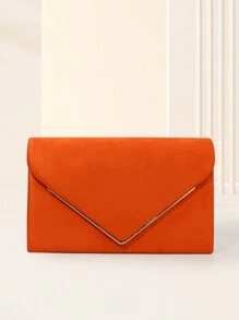 Large Capacity Suede Clutch Bag Elegant Metal Binding Evening Purse For Wedding/Prom - Orange - View 11