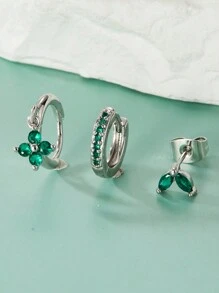 3PCS Cubic Zirconia Earring Set, Suitable For Women's Geometric Cartilage Perforated Earrings Fashion Jewelry