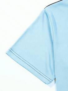 男士纯色短袖亨利领 Polo 衫，时尚休闲 - 藍色 - 查看 5