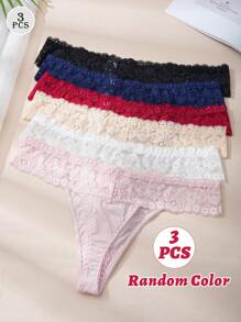 3 Packs Random Color Women Thongs Sexy Low Waist Lace T-Back Underwear Breathable G-String Panties Multipacks S-XL