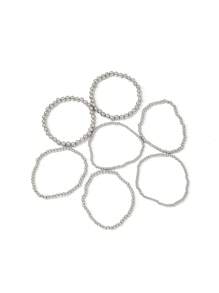 Conjunto de 7 brazaletes de cuentas elásticos, incluye varias tallas y formas de decoración de CCB - Plateado - Ver 5