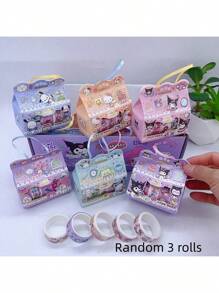 Sanrio 1 Box Of Sanrio Kuromi 5-In-1 Paper Tape, Parcha Dog Big Ear Dog DIY Material Sticker, Meileti Handbag Sticker, Cartoon Handbag Sticker Tape, Small Gift Box, Children's Girl Reward Gift, Paper Handbag Sticker, Drawing Paper Tape, Student Creative DIY Tape