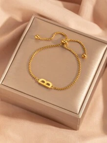 26 pièces Bracelet ajustable avec perles à lettre initiale, bracelets en acier inoxydable de couleur dorée convenant pour le port quotidien des femmes