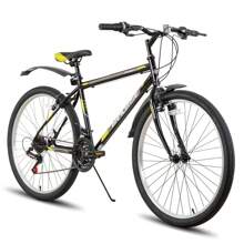 HILAND Bamcbase Sprague 24/26 Inch Adult Mountain Bike For Men And Women, 21-Speed Adult Hardtail MTB With Dual V-Brakes & High-Carbon Steel Frame (White/Black) - 黑色 - 查看 1