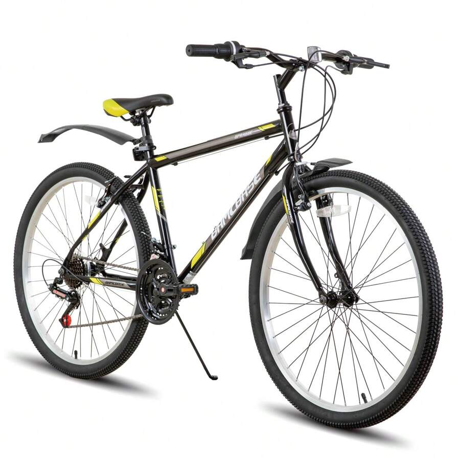 HILAND Bamcbase Sprague 24/26 Inch Adult Mountain Bike For Men And Women, 21-Speed Adult Hardtail MTB With Dual V-Brakes & High-Carbon Steel Frame (White/Black) - 黑色 - 查看 1