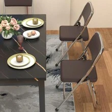 Ensemble de 4 chaises pliantes confortables, chaises pliantes de cuisine, chaise visiteur avec chaises de salle à manger pliantes rembourrées, adaptées à la cuisine, à l'intérieur, à l'extérieur, à la salle de conférence - Tabac - Voir 3