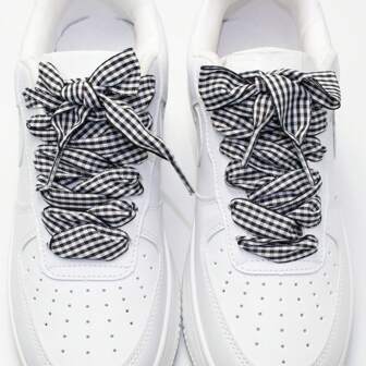 1 Pair 2.5cm Wide Plaid Shoelaces, Casual Versatile College Style Colorful Shoelaces