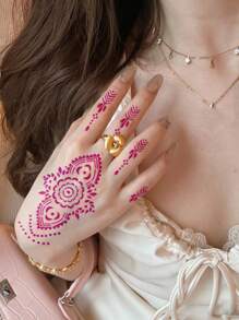 6件套海娜手部模板染料膏套装（2对左右手模板+2瓶纹身染料膏）多图案男女通用临时纹身手绘防水假纹身模板套装 - 彩色 - 查看 5