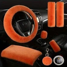 8-Piece Combination Pink Goddess Plush Car Steering Wheel Cover, Rex Imitation Rabbit Fur Fluffy Steering Wheel Cover, Classic And Fashionable Car Steering Wheel Protection Cover,Purple Car Accesaories - one-size - View 9