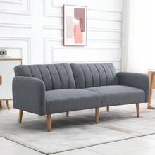 HOMCOM Two Seater Sofa Bed, Convertible Linen Fabric Sofa Couch, Click Clack Sofabed With Adjustable Split Backrest For Living Room, Bedroom, Guest Room, Grey - Grey - View 1