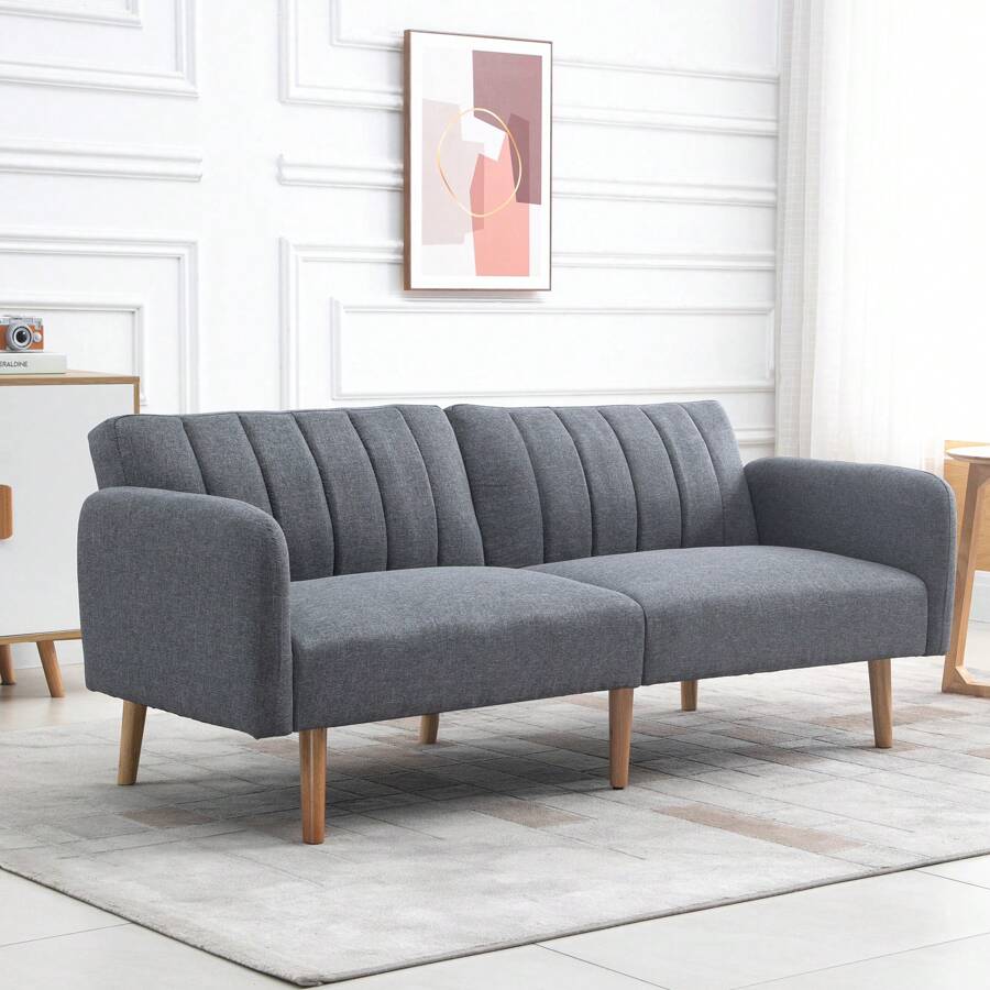 HOMCOM Two Seater Sofa Bed, Convertible Linen Fabric Sofa Couch, Click Clack Sofabed With Adjustable Split Backrest For Living Room, Bedroom, Guest Room, Grey - Grey - View 1