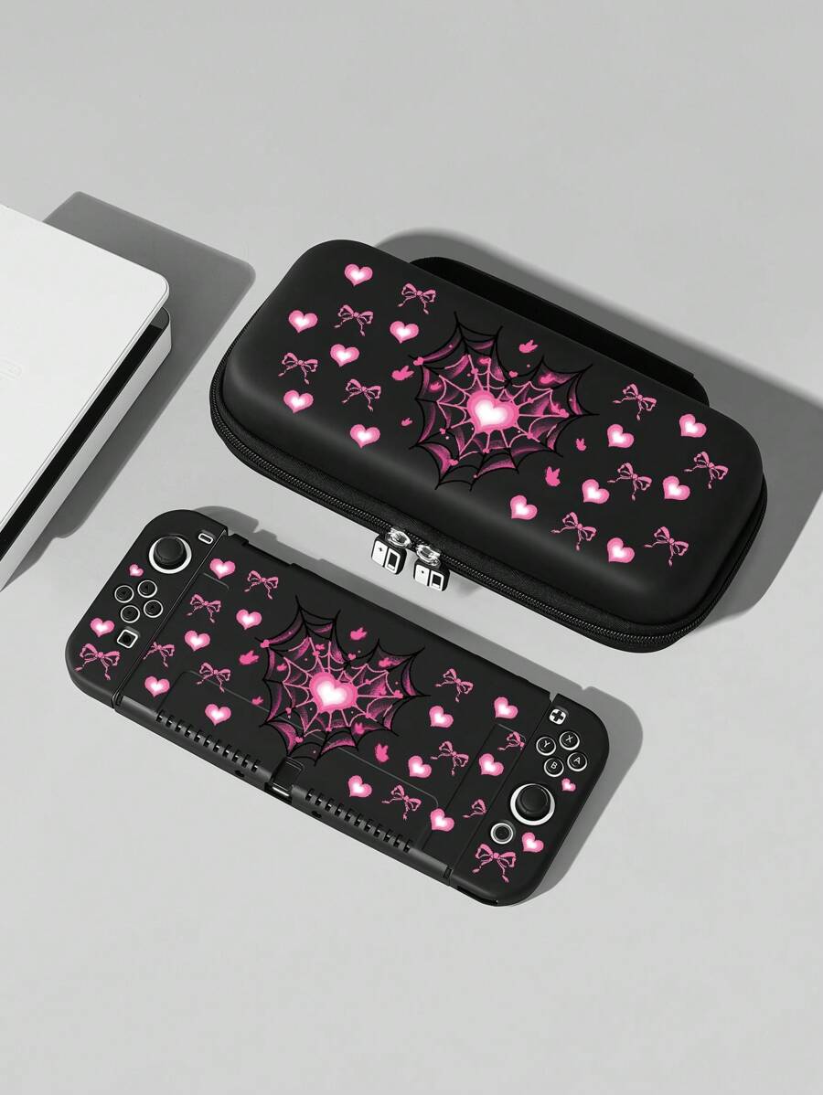 1pc New Switch2 Protective Case (2025), Compatible With Switch2/ Switch OLED/ Switch NS/ Lite, Pink Mesh Heart And Pink Bow Decor Protective Cover/Storage Bag Compatible With Switch Extended Battery Version Console, Scratch-Resistant, Best Gift Compatible With Switch Player - Multicolor - View 1