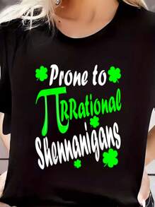 Math Teacher Pi Day St Patrick's Day 2023 Shamrock Funny Pun T-Shirt Print Short Sleeve Casual T-Shirt, Women O-Neck Pullover Top Graphic Tees Women Tops