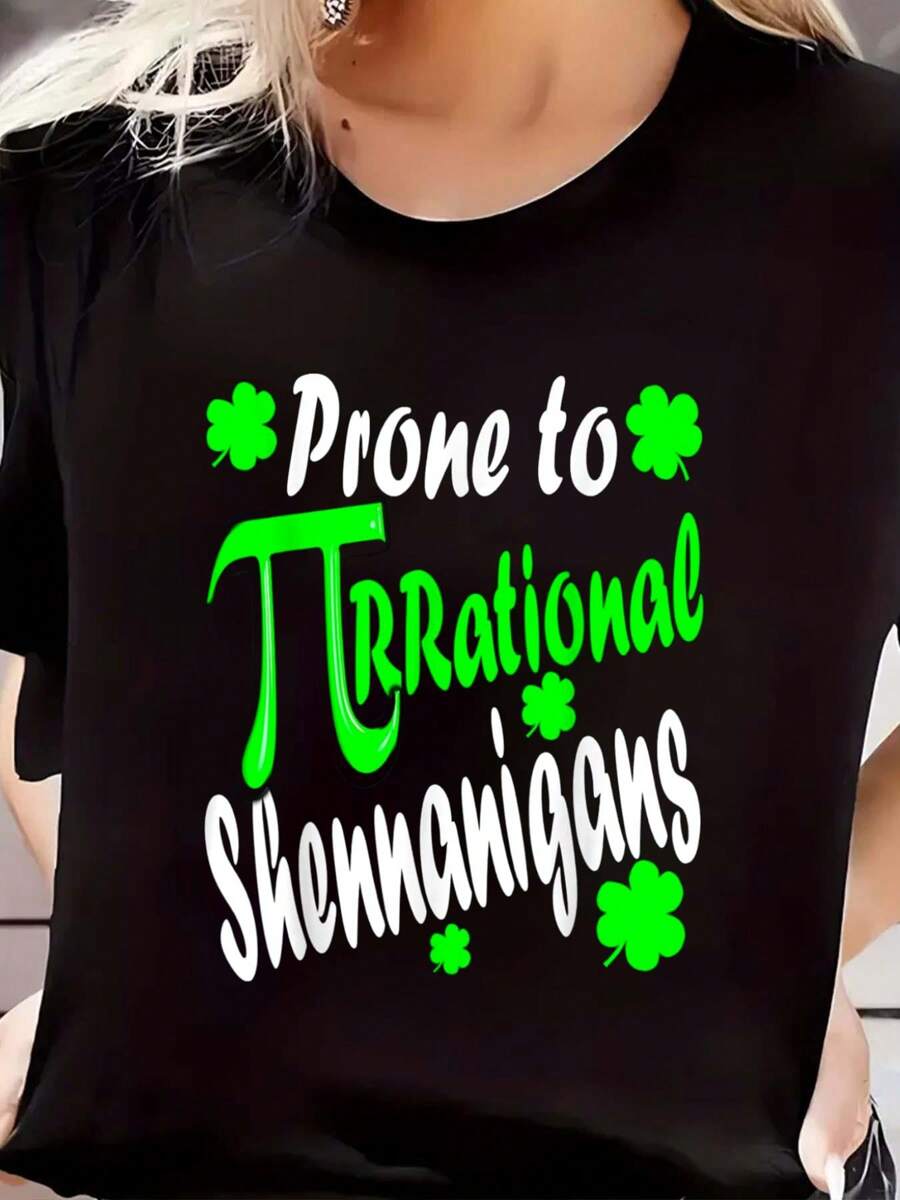 Math Teacher Pi Day St Patrick's Day 2023 Shamrock Funny Pun T-Shirt Print Short Sleeve Casual T-Shirt, Women O-Neck Pullover Top Graphic Tees Women Tops