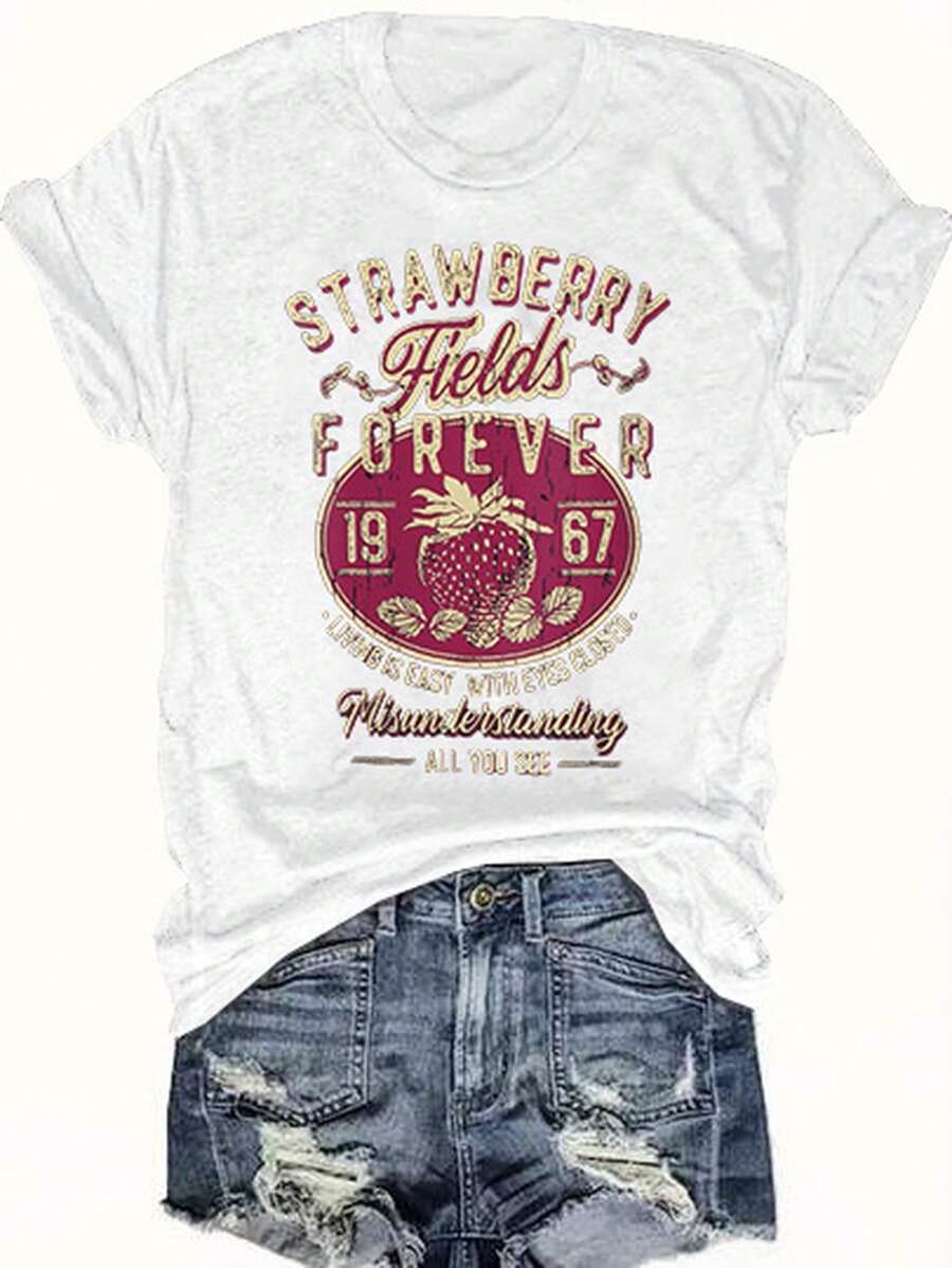 Fashionable Womens Graphic Print T-Shirt - Casual Short Sleeve Crew Neck Top - Lightweight & Breathable For Spring & Summer Wardrobe - White - View 1