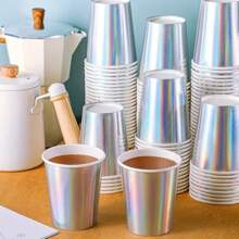 50/25pcs 9 Oz Cups, Colorful Rainbow Design For Hot And Cold Drinks, Tea, Coffee, Water, Milk, Juice, Suitable For Birthday, Wedding, Anniversary, Party Favor