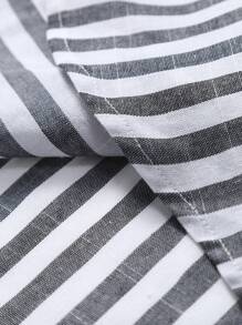 Men's Striped Short Sleeve Casual Shirt, Spring/Summer - Black and White - View 6