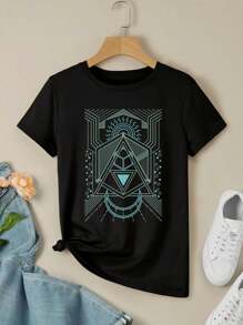 Sacred Geometry - Sun And Moon - Alien Pyramid For Women's Women T-Women's Shirt - - Black - View 3