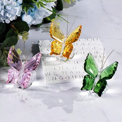 1 szt. Sztuczna kryształowa figurka motyla z kulą - ręcznie robiona szklana figurka zwierzęcia, kolekcjonerska dekoracyjna ozdoba, akcent wystroju domu na Walentynki i Dzień Matki