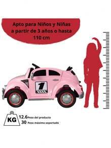 Joykoo Carro a Control Remto Montable para Niños Vocho Electrico luz 12V - Rosa - Ver 5