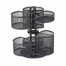 Desk And Office Organizing Carousel – Modern Black Powder Coated Finish, 6 Compartments With Dividers, Spins 360-Degrees, Lazy Susan Platform, Office Desk Organizer, Removable Top - Black - View 2