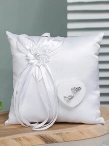 1PC White Ring Pillow, Western-Style Wedding Ring Bearer Pillow With Camellia Flower For Wedding Occasion White Ring Pad Bed Pillows For Beach Wedding Party