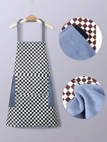 Sleeveless Apron With Large Pocket,Waterproof,Plaid Design,Easy To Clean,Perfect For Home - 黑色 - 查看 2