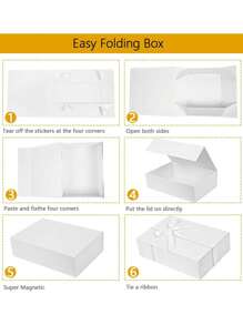 1 pieza - Caja de regalo blanca, caja de regalo de 9 pulg. x 6.7 pulg. x 2.8 pulg., reutilizable con tapa y cierre magnético, rectangular y plegable para propuesta de novio, boda, Navidad, Halloween, embalaje de regalo de cumpleaños - Blanco - Ver 9