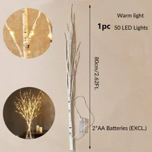 1pc 50 LED Copper Wire Birch Branch Lights, Fake Tree Branch Lights, Creative Tree Branch Decoration Suitable For House, Bedroom, Fireplace, Indoor Decor, Desk Decor, Decorative Lights, Christmas Decoration, Battery Powered, Batteries Not Included