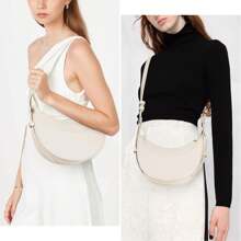 Niche Design Poleno Crescent Bag New Genuine Leather High-End Underarm Bag Single Shoulder Crossbody Saddle Bag Ladies Crescent Bag, PU Leather Crescent Bag, Single Shoulder Crossbody Bag Wallet Handbag Casual Dumpling Bag - trắng - Xem 3