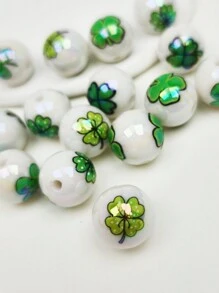 10 件 16 毫米双面印花幸运草珠，四叶草珠，DIY 珠宝制作和装饰珠，适用于项链、手链、手机链、钥匙链 - 幸運草珠 - 查看 1