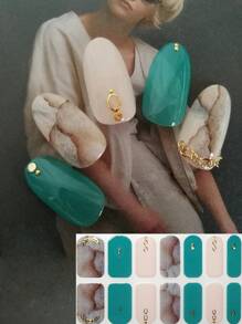 Nuevos adhesivos para uñas con diseño de imitación de mármol verde, adhesivos de arte de uñas con efecto tie-dye