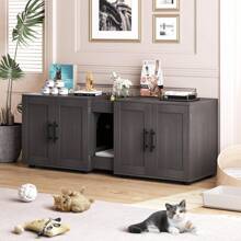 Caja de arena con doble habitación, mueble para caja de arena escondida para 2 gatos, mueble para caja de arena de gato con recinto de madera, 55"L X 17.7"W X 22.5"H, Nogal... - Nuez - Ver 1