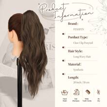 FESHFEN Wavy Ponytail Hairpiece With Clip, 50cm Ponytail Braid Extensions, Claw Clip In Synthetic Hair Extension For Women.