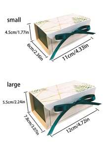 10pcs Leaf Print Gift Box With Ribbon, Paper Candy Box For Wedding