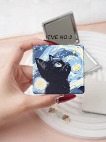 1 chiếc gương trang điểm cầm tay hình mèo may mắn cổ điển, có thể gập lại, nhẹ, siêu mỏng, tiện dụng, chất liệu da PU bền, mạ chân không kim loại, phù hợp với mọi hoàn cảnh và mọi người, gương bỏ túi vuông có thể gập lại, quà tặng, đồ dùng du lịch, đồ giá rẻ, vật dụng cần thiết khi đi du lịch. - Nhiều màu - Xem 8