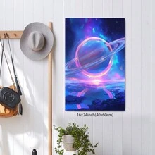 Framed-Futuristic Saturn Canvas Painting - Vibrant Wall Decor For Dining Spaces And Studies,Perfect Gift For Boys Or Girls