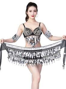 Belly Dance Sequin Hip Scarf Chiffon Short Skirt Belt Waist Chain Wrap Rave Gold Shine Sparkly Costume For Women Carnival Stage - Multicolor - View 10