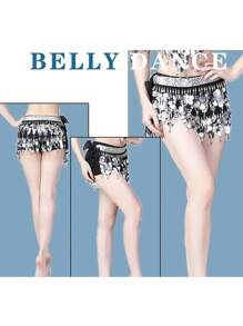 Belly Dance Sequin Hip Scarf Chiffon Short Skirt Belt Waist Chain Wrap Rave Gold Shine Sparkly Costume For Women Carnival Stage - Multicolor - View 7