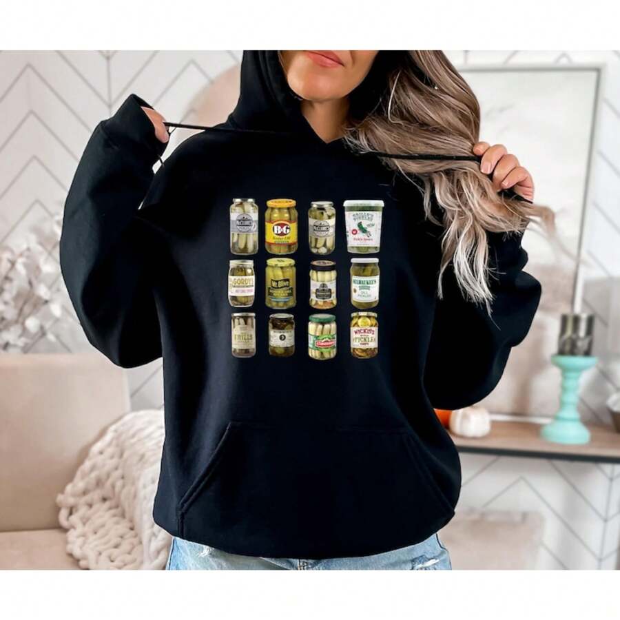 Vintage Canned Pickles Hoodie, Pickle Sweatshirt, Viral Pickle Sweatshirt, Pickle Lovers Hoodie, Pickle Crewneck Hoodie, Canning Hoodie Oversized Hoodie Vintage Hoodie Washed Hoodie Essentials Hoodie Sports Hoodie 1pc Long Sleeve Sweaters Pullover Fall Outfits Winter Spring Clothes - màu đen - Xem 1