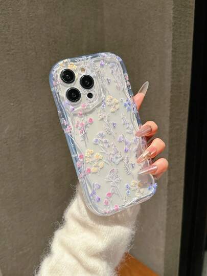 夏季花卉图案手机壳，透明波纹防摔手机壳适用于 16 15 14 13 12 11 Pro Max XS XR 7 8 SE 防水防震防刮