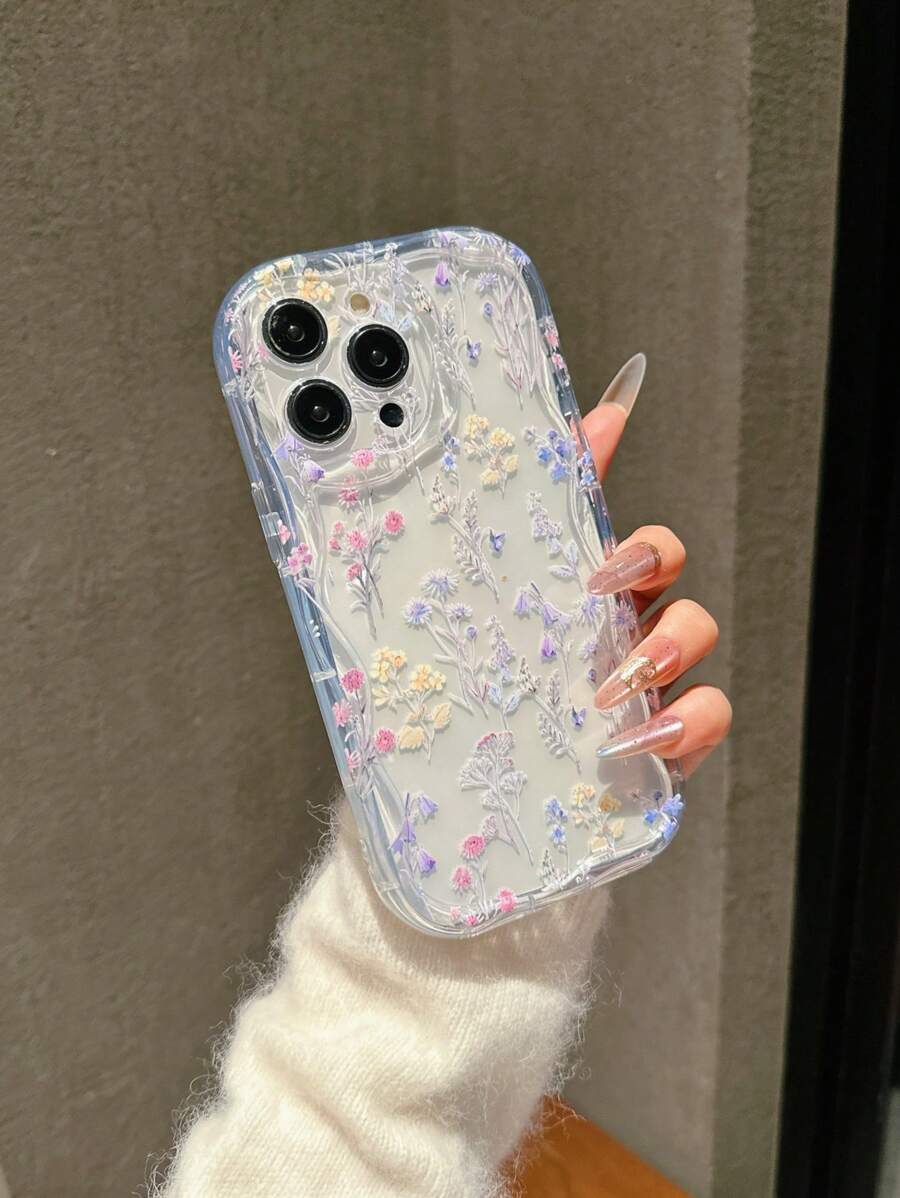 Summer Floral Pattern Phone Case, Transparent Ripple Anti-Drop Mobile Phone Case Compatible With IPhone 16 15 14 13 12 11 Pro Max XS XR 7 8 SE Waterproof Shockproof Scratch Resistant - Multicolor - View 1