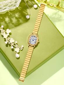 1 Stück Damen Edelstahl Band Vintage Römische Ziffern Zifferblatt Quarz Armbanduhr, geeignet für den täglichen Gebrauch