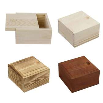 Wooden Box Unfinished Storage Box With Slide Top Natural Candlenut Card Keeper Wood Jewelry Box For Storage And Home Decoration Back To School